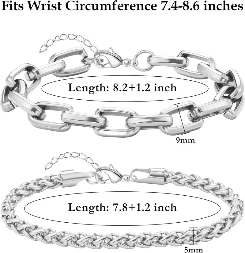 DAYANEY Silver and Gold Bracelet for Men, Cuban Chain Bracelet Set Water Proof Stainless Steel Bracelet for Him, Adjustable Gold Link Men Braclet as Valentines Jewelry Gifts for Boyfriend, Dad and Son - Image 5